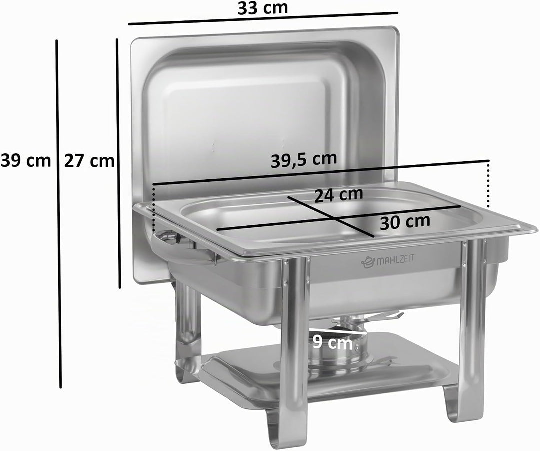 Mahlzeit Edelstahl Chafing Dish 4 Liter | Speisenwärmer mit Deckelhalter, Warmhaltebehälter Essen |