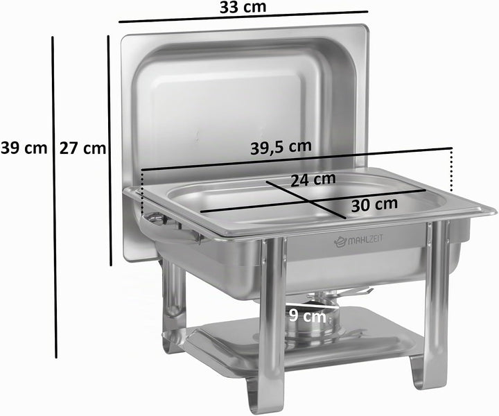 Mahlzeit Edelstahl Chafing Dish 4 Liter | Speisenwärmer mit Deckelhalter, Warmhaltebehälter Essen |