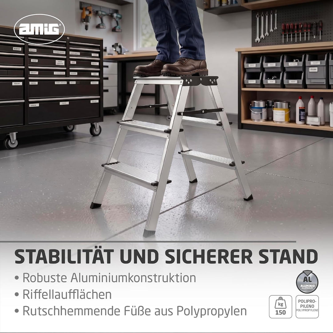 Amig Klapphocker 3 Stufen Aluminium 57x60x36 cm