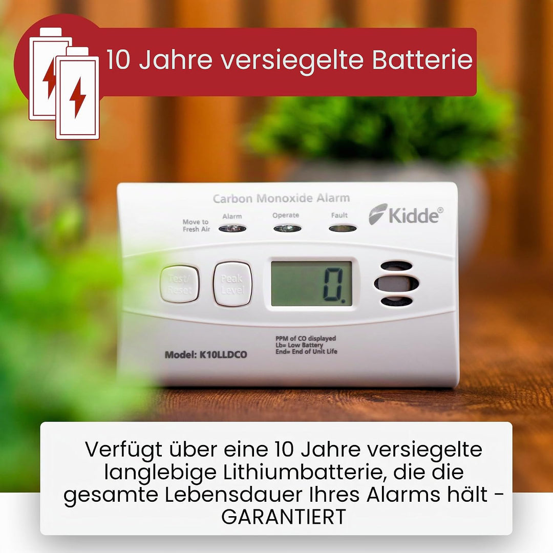 Kidde 10LLDCO Kohlenmonoxid Alarm Digital Display mit versiegelten Akku, Standard Alarm