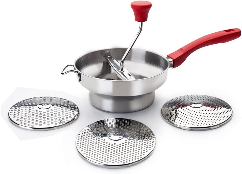 IBILI 742420 Passiergerät-Set Luxe mit 3 Scheiben 20 cm, Edelstahl, Silber/rot, 20 x 20 x 25 cm, 4-E