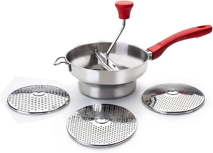 IBILI 742420 Passiergerät-Set Luxe mit 3 Scheiben 20 cm, Edelstahl, Silber/rot, 20 x 20 x 25 cm, 4-E