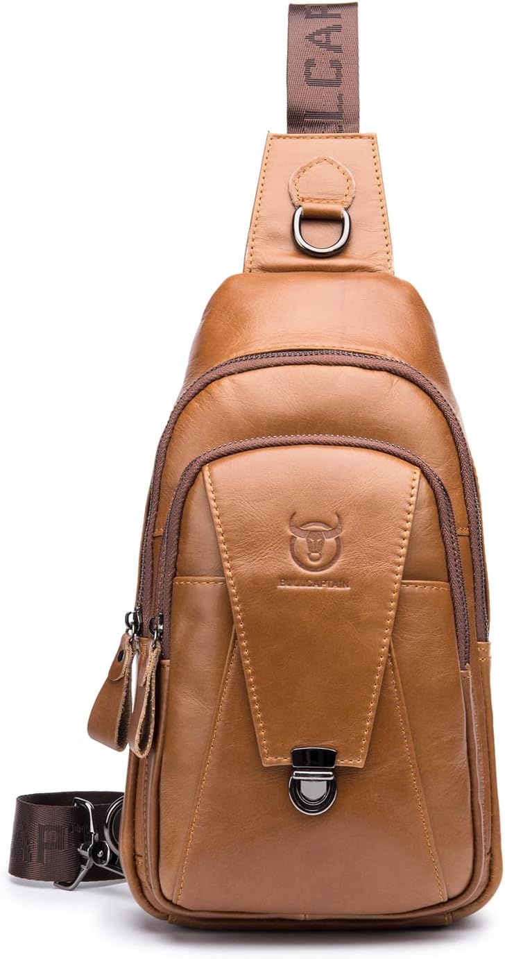FANDARE Retro Brusttasche Leder Schultertasche Herren Sling Bag Geschäft Chest Bag Wasserdicht Umhän