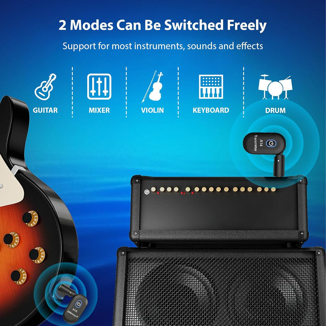 Btuty Plug and Play Kabelloses Gitarrensystem, 90° drehbar Gitarren-Funksender-Empfänger Drahtloses,