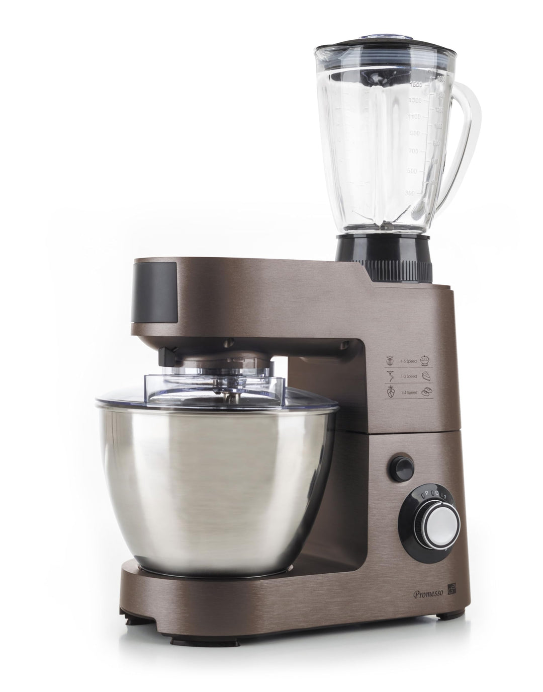G21 Küchenmaschine Promesso Braun, 1.500 Watt, 3 in 1 Küchenmaschine, Mixer, Fleischwolf, komplettes