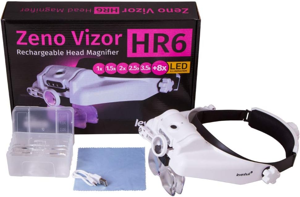 Levenhuk Zeno Vizor HR6 Per USB Wiederaufladbare Lupe — Kopfband-Lupenbrille mit LED-Licht und 1- /1