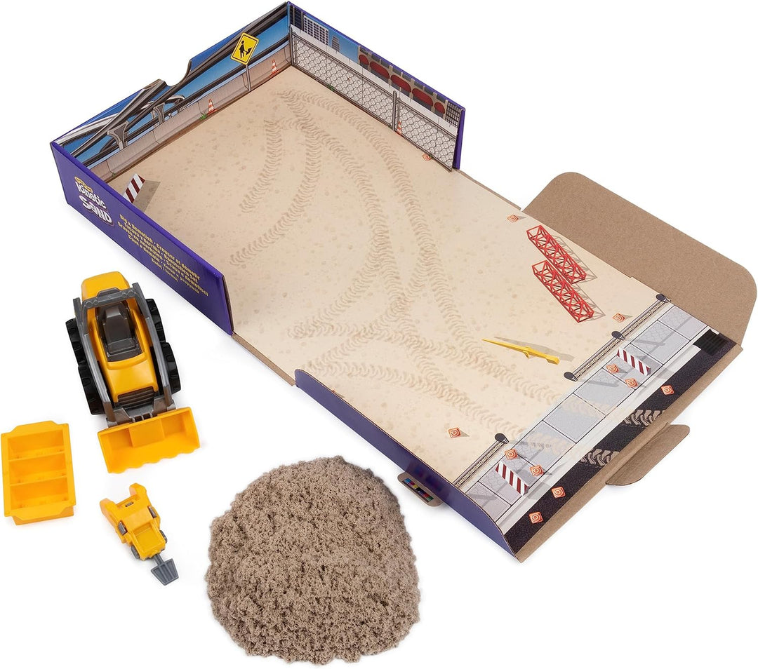 Kinetic Sand Baustellen Set - mit 454 g magischem Sand in Naturbraun, Bagger und Werkzeugen für krea