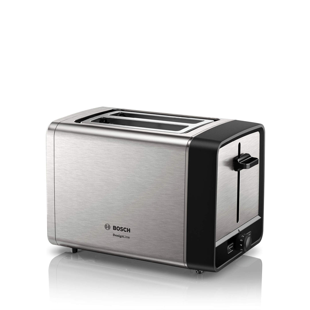 Bosch Kompakt Toaster DesignLine TAT5P420DE, Integrierter Edelstahl-Brötchenaufsatz, Mit Abschaltaut