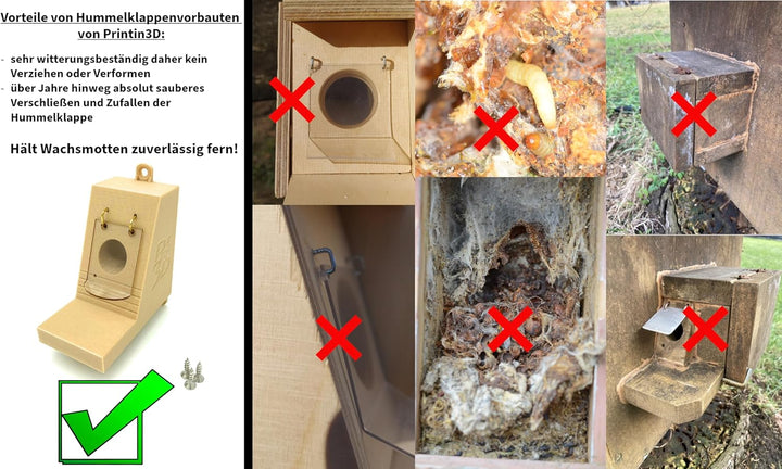 Kleiner Hummelklappenvorbau, Hummelklappe/Wachsmottensperre für Ihren Hummelkasten