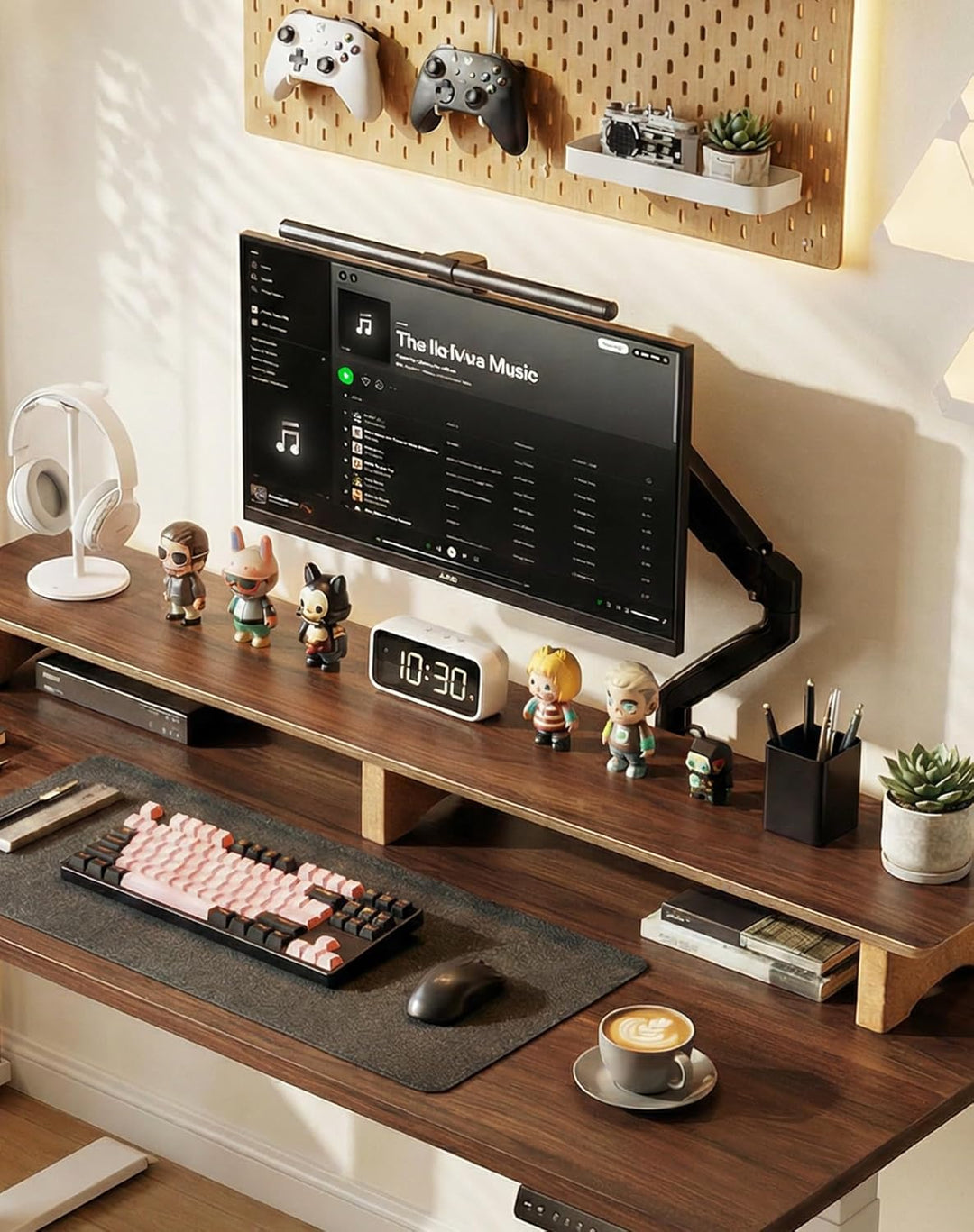 Aothia Grosser Monitor-Ständer für Computerbildschirme,Holz-Riser mit nachhaltigen Korkblockbeinen f