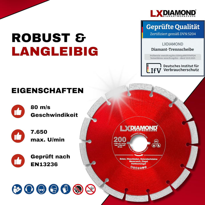 LXDIAMOND Diamant-Trennscheibe 200mm - kompatibel mit Lamello Tanga DX200 Fensterfräse Montagefräse