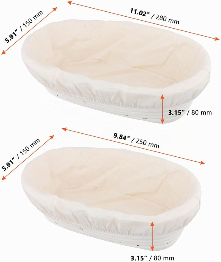 SINJEUN 2er Set Gärkorb Oval 25 cm und 28 cm, Rattan Brotkorb mit Leinentuch für Brot Backen, Küche,
