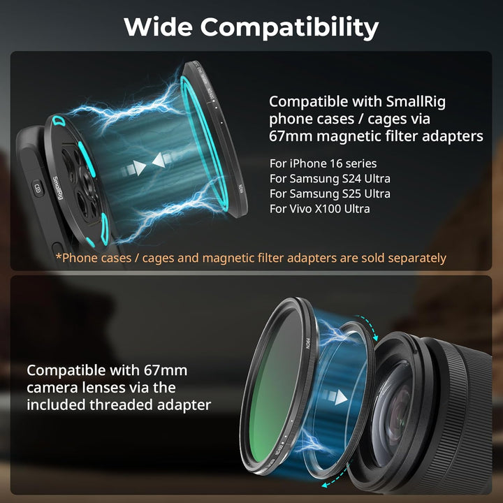 SMALLRIG magnetischer 67-mm-VND-Filter ND64-ND400 (6-9 Blendenstufen), Einstellbarer ND-Filter für i