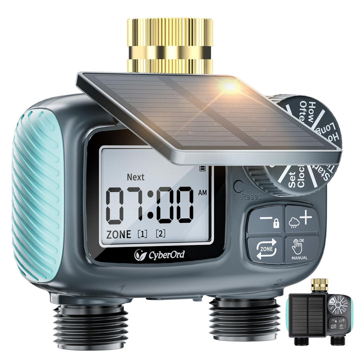 2-Zonen Solar Bewässerungscomputer, Automatische Bewässerung Wasser Zeitschaltuhr mit Solaraufladung