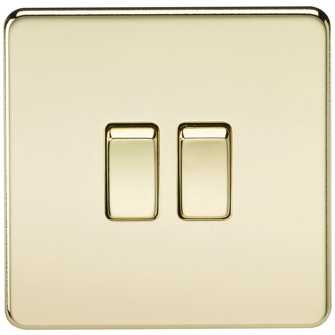Knightsbridge - Schraubenlose 10A 2G 2-Wege Schalter - Poliert Messing 2G 2W Lichtschalter, 2G 2W Li