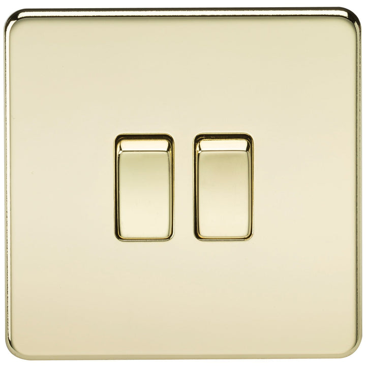 Knightsbridge - Schraubenlose 10A 2G 2-Wege Schalter - Poliert Messing 2G 2W Lichtschalter, 2G 2W Li