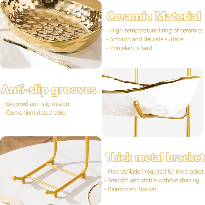 Simcat 3-Schicht Obstschale Keramik mit Metallgestell - Etagere Dekoschale für Küche/Wohnzimmer, Ser