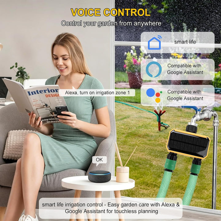 Solar Bewässerungscomputer, WLAN Bewässerungscomputer 2 Ausgänge, Solarenergie, Programmierbare Wate