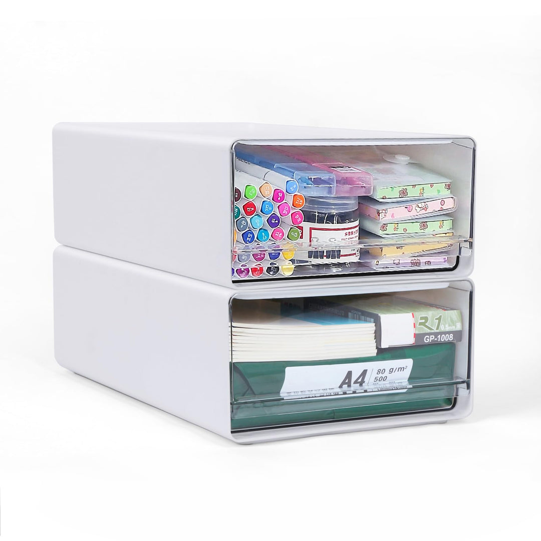2 Stück Schreibtisch Schubladenbox a4 Gross, Büro Organizer Plastic mit Schubladen Stapelbar, Aufbew