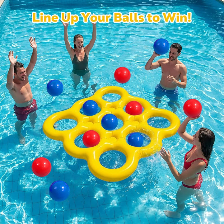 MoKo Tic-Tac-Toe Wasserspiel-Set für den Pool, Aufblasbare Pool-Schwimmhilfe mit 10 Bällen, Spiele f