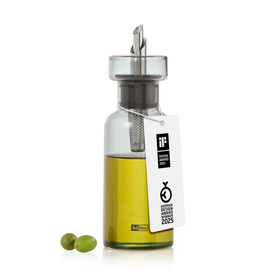 AdHoc BZ75 Ölspender oder Essigspender AromaPour aus Borosilikatglas in Grau | elegante Olivenölflas