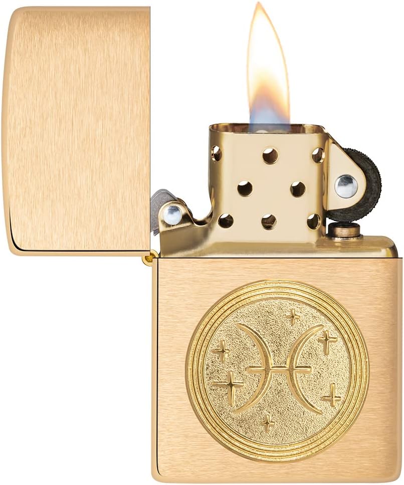 ZIPPO – Pisces Emblem – Brass Brushed – Sturmfeuerzeug, befüllbar, in hochwertiger Geschenkbox, Bras