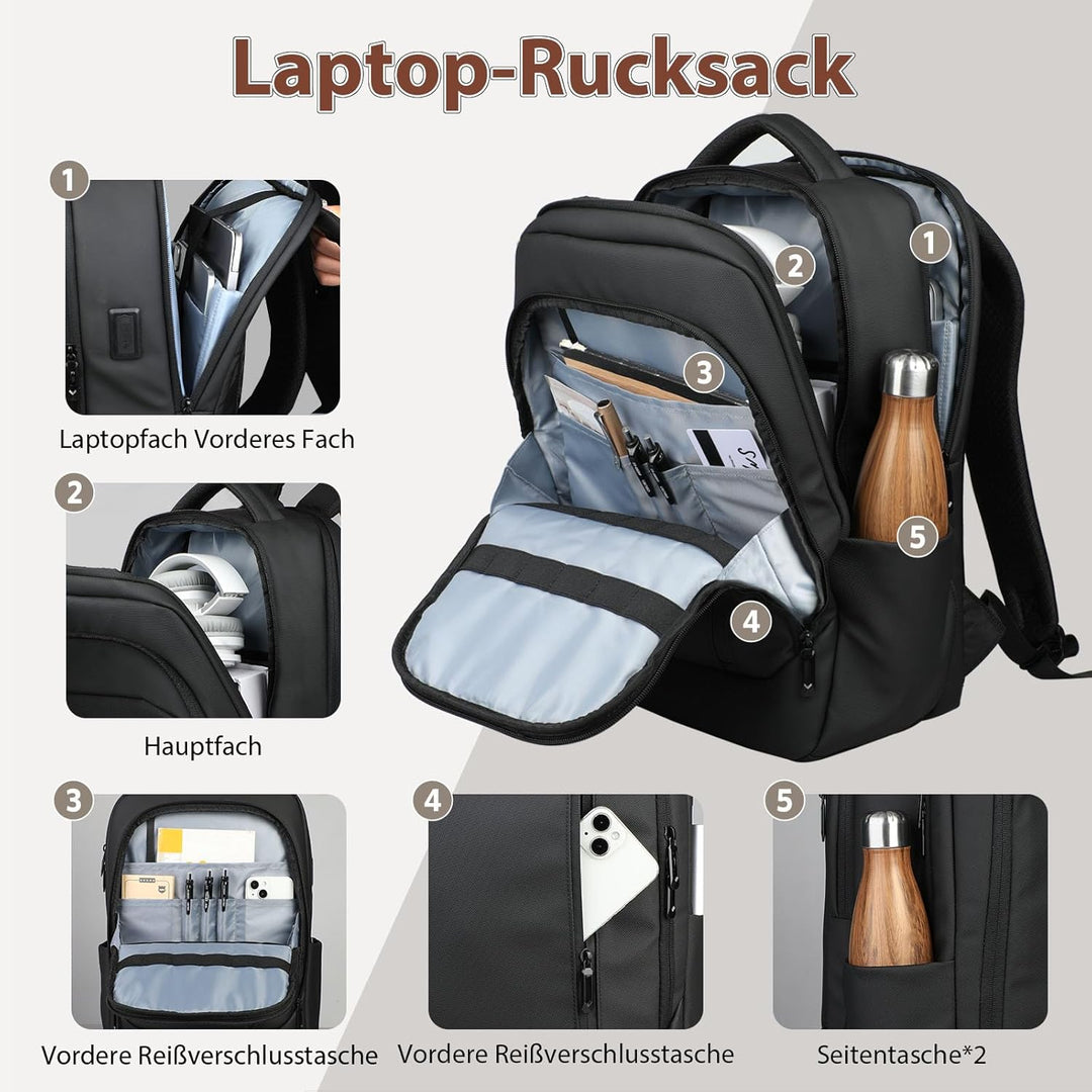 hk 17 Zoll Business Laptop Rucksack Herren, spritzwassergeschützt und Diebstahlsicherung Reiserucksa