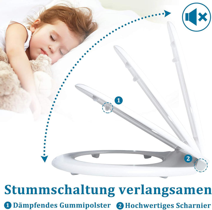 WC Sitz Absenkautomatik Toilettendeckel mit Absenkautomatik，Softclose aus Duroplast und Edelstahl To