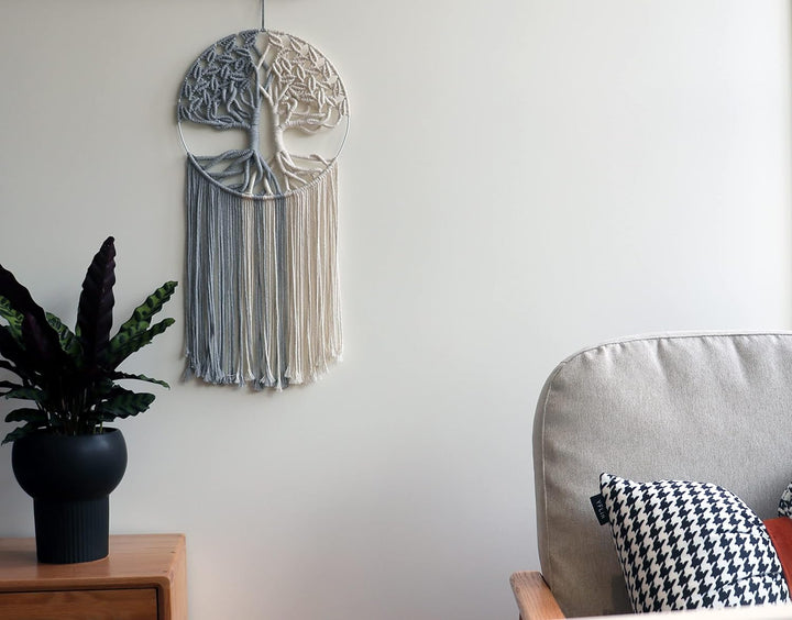 GUKALYLY Baum des Lebens Makramee-Wandbehang, schick, handgefertigt, gewebte Boho-Heimdekoration, ek
