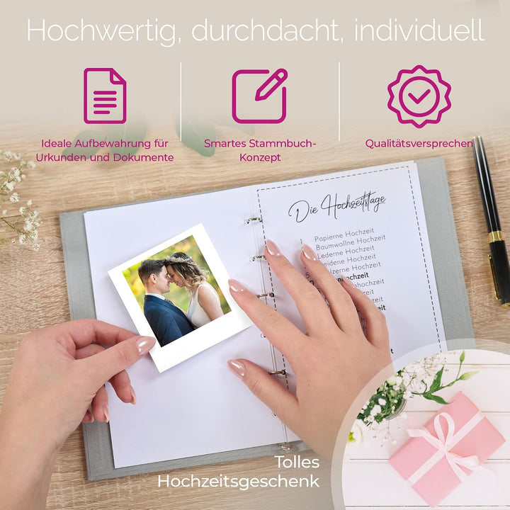 Hochzeitideal – Stammbuch der Familie Boho hellgrau 21,0 cm x 15,0 cm - Buchbinderleinen Stammbuch -