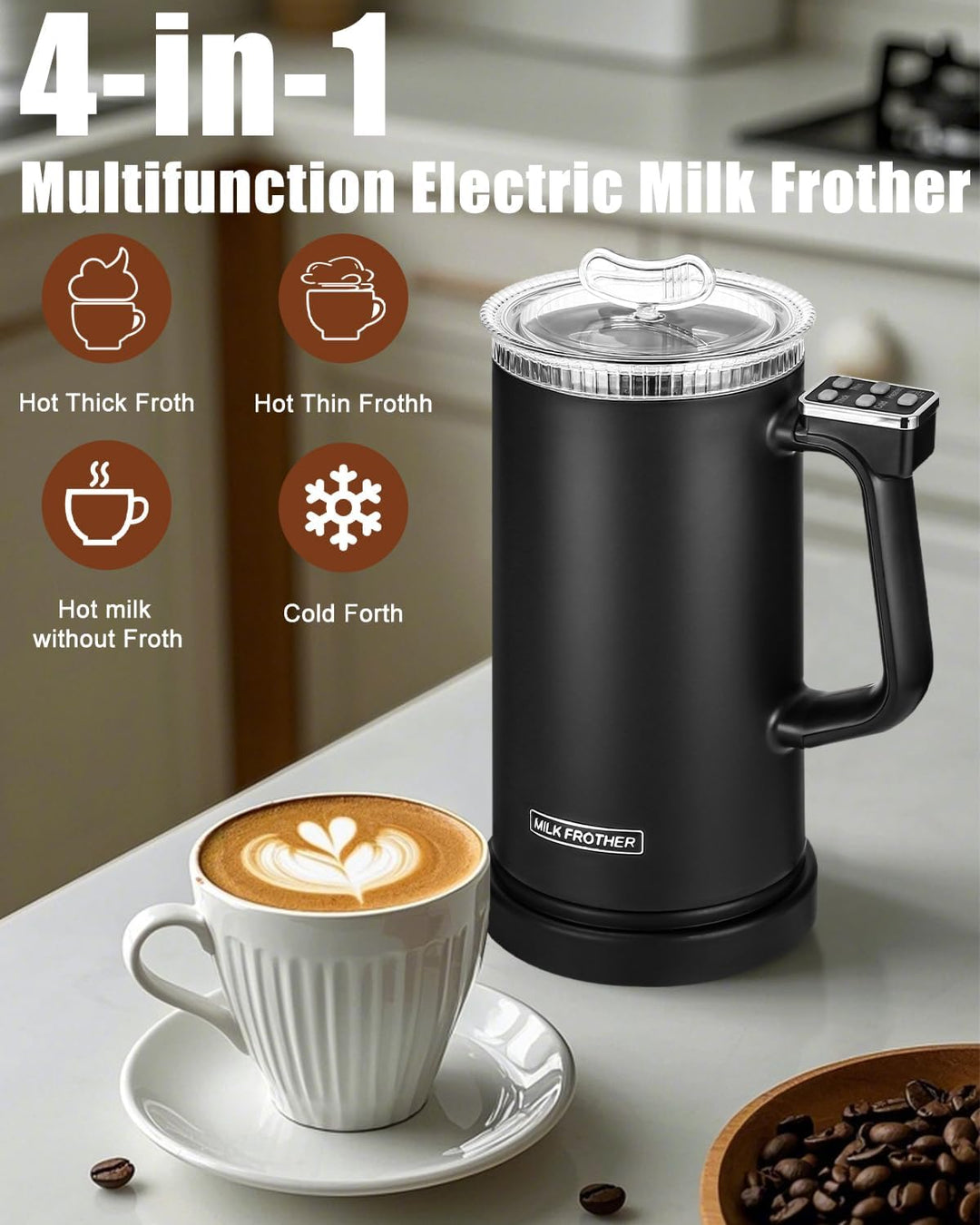 Elektrische Milchaufschäumer 4-in-1 Automatische Induction Milch Frother 500 ML Kapazität für Latte