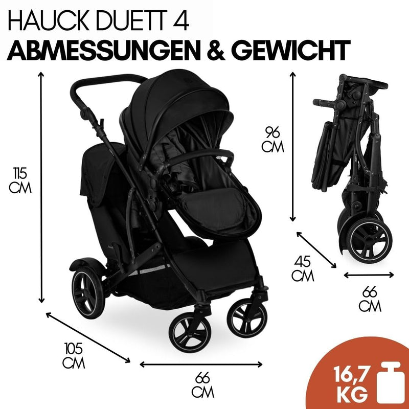 hauck Geschwister Kinderwagen Duett 4 - Buggy für 2 Kinder inkl. Beindecke und Regenverdeck, Sportsi