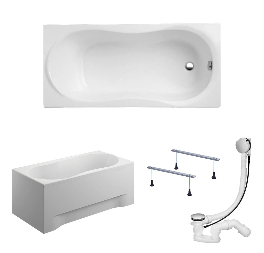KOLMAN Badewanne GRACJA Rechteck 140x70 mit AcrylSchürze, Ablaufgarnitur und Füssen Komplettset 4in1