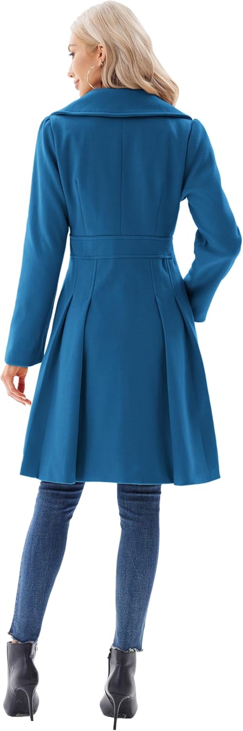GRACE KARIN Damen Mantel Wintercoat Revers Zweireihiger Mantel Knielang Trenchcoat Winter Lang A-Lin