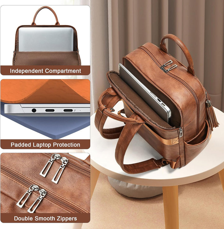 Shrrie Rucksack Damen, 15,6 Zoll Laptop Rucksack Leder Wasserdicht mit laptopfach, Computer-Rucksack