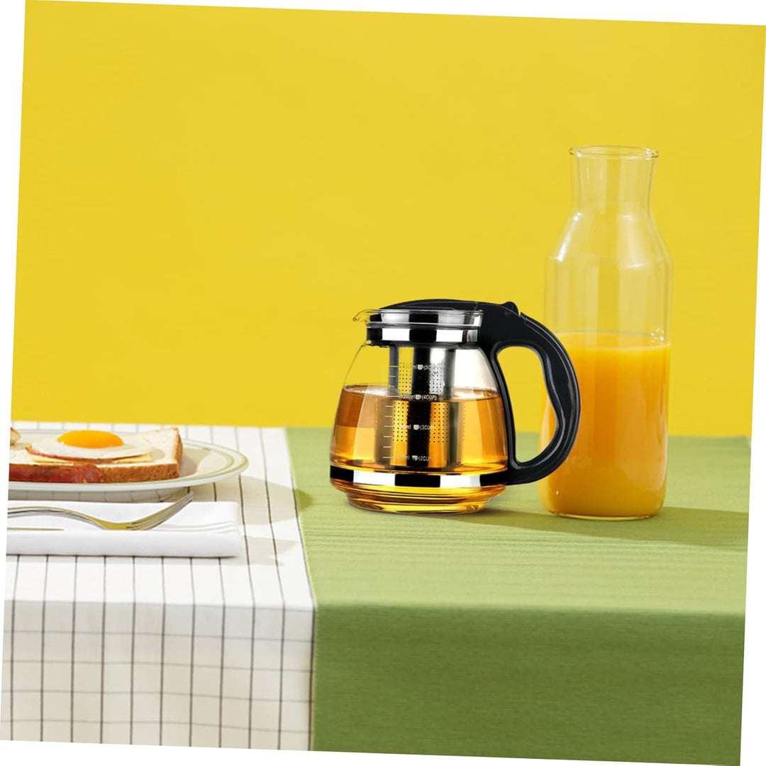 OUNONA Glas-Teekanne, Edelstahl-Filtergriff, hitzebeständig, 1500 ml, Schwarz