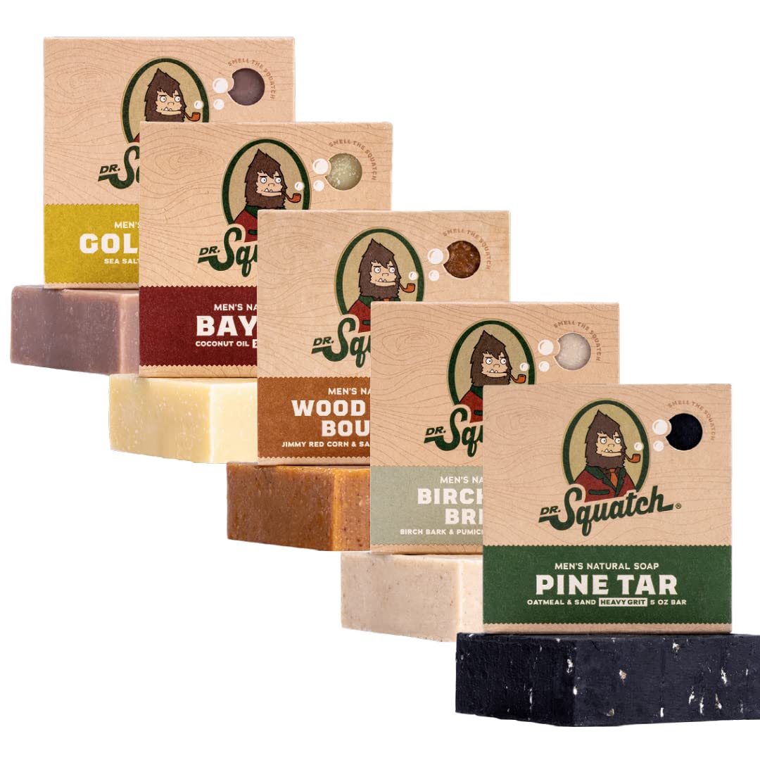 Dr. Squatch Natürliches Seifenstück für Männer, 5er-Pack zur Auswahl - Lorbeer-Rum, Birkenholzbrise,