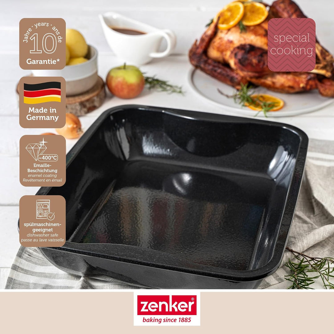 Zenker XXL Bräter Emaille (40 x 8 x 34 cm) SPECIAL COOKING, rechteckige Ofenform mit Emaille-Versieg