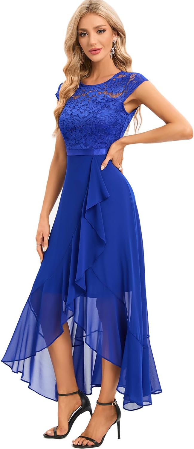 Bbonlinedress Abendkleider elegant für Hochzeit Spitzenkleid Chiffon Hi-Lo Kleid Brautjunferkleid Pa