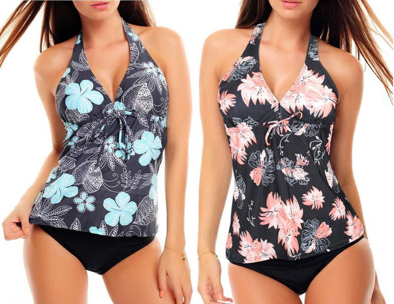 Octopus 3tlg. Damen Neckholder Tankini Set zum Kombinieren! 2 Oberteile und 1 Slip f5680 42 Grau Geb