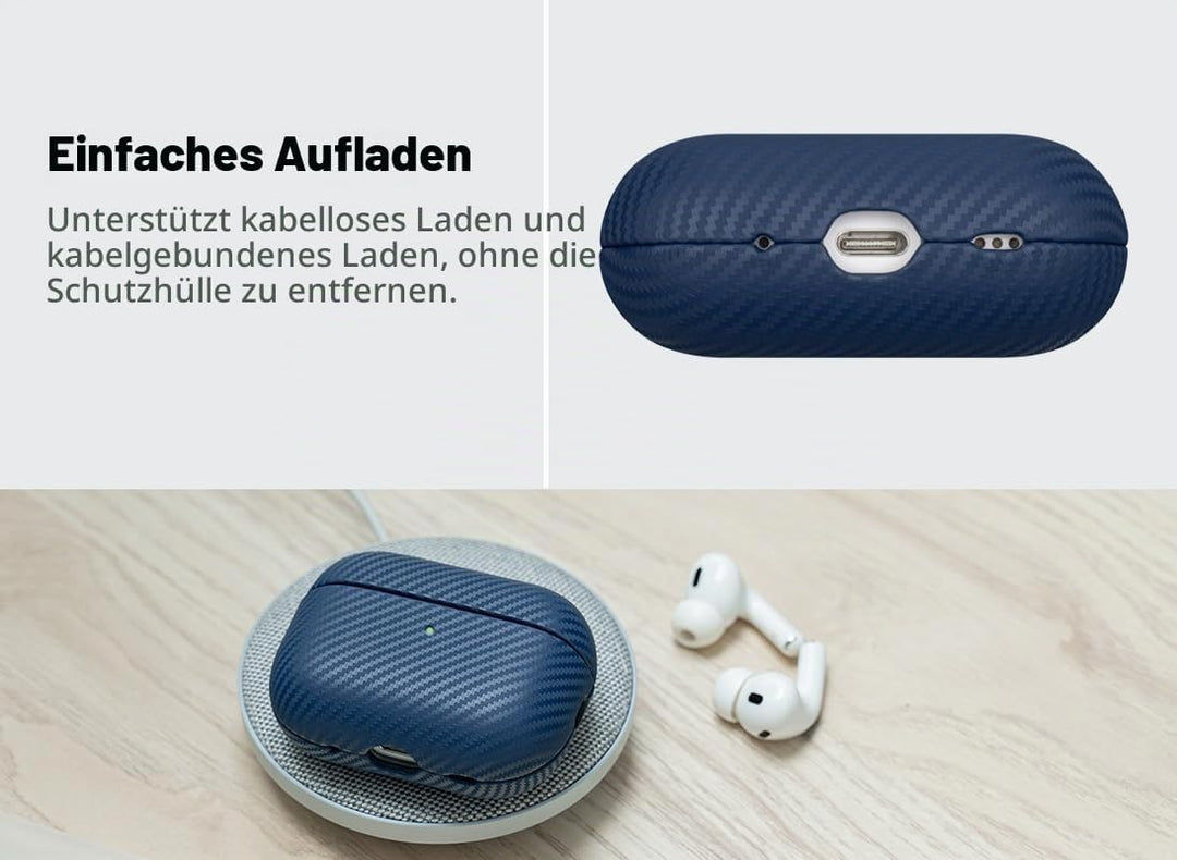 Haobobro [Karbonfaser Textur] Leder Hülle für AirPods Pro 2. Generation - Handgefertigt AirPods Pro