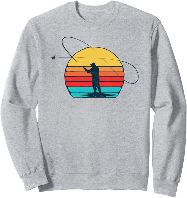 Vintage Fly Fishing Retro 80s Sunset Trout Fisherman Graphic Sweatshirt