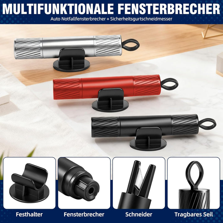 3 Stück 2-in-1 Gurtschneider Notfallhammer mit 2 Testglas & Gurtschneider | Sicherheitshammer aus Wo