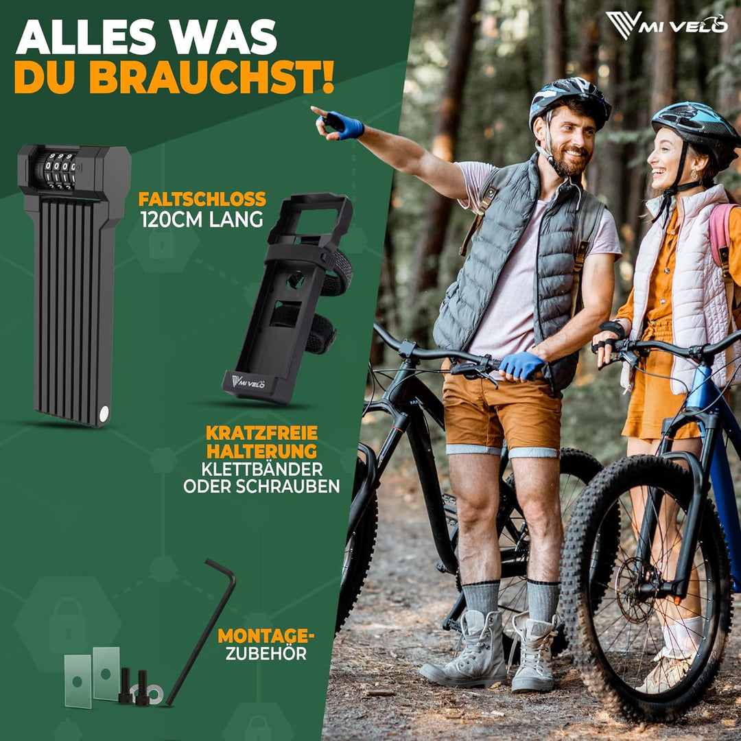 MIVELO Fahrradschloss Faltschloss hohe Sicherheit 120cm lang I Fahrrad Schloss Zahlenschloss inkl. H
