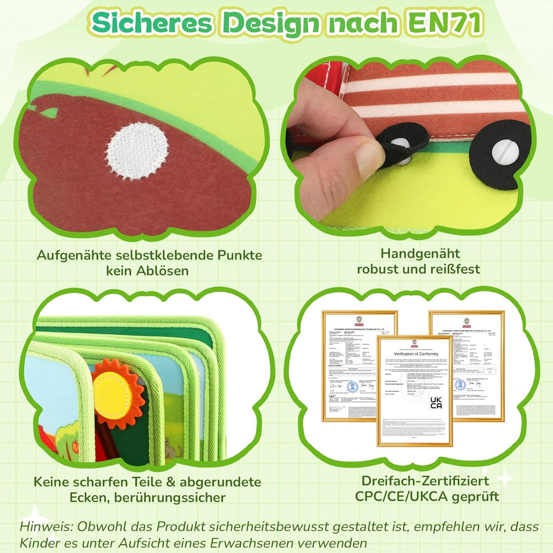 25‑in‑1 Bauernhof Busy Board ab 1 Jahr für unterwegs | Quiet Book Montessori Spielzeug, Geschenk für