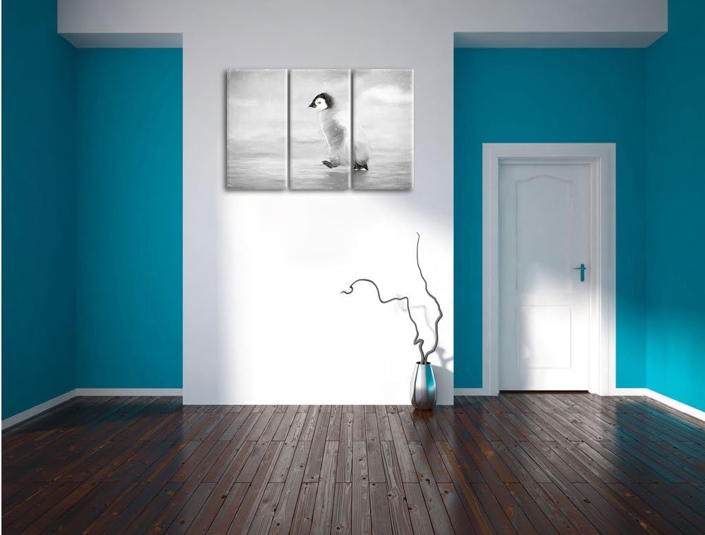 Pixxprint Kaiserpinguinkücken / 3-Teilig/Gesamtmass 120cm Leinwandbild bespannt auf Holzrahmen/Wandb