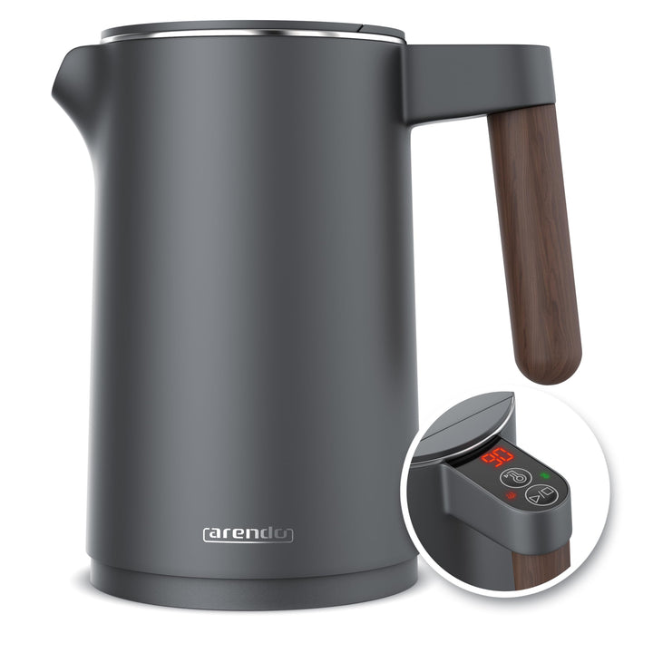 Arendo - Wasserkocher Edelstahl mit Temperatureinstellung - 45°C-100°C - 1.5 Liter - Doppelwand - BP