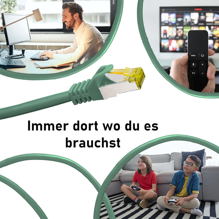 BIGtec LAN Kabel 5 Stück 3m Netzwerkkabel CAT7 Ethernet Internet Patchkabel CAT.7 grün Gigabit doppe