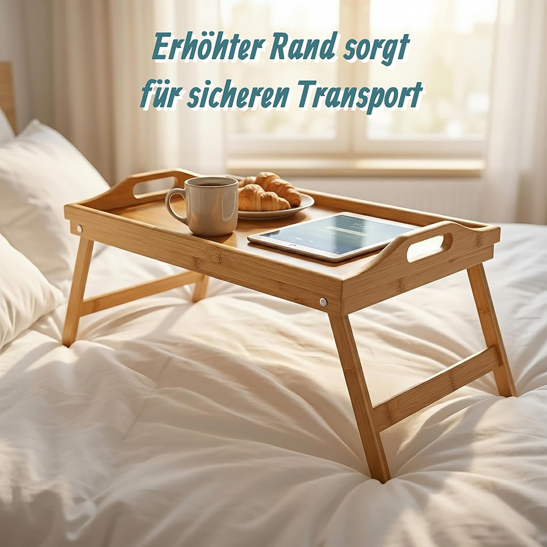 Relaxdays 4 x Betttablett klappbar, Essenstablett mit Füssen, Frühstück im Bett, Bambus &amp; MDF, HxBxT