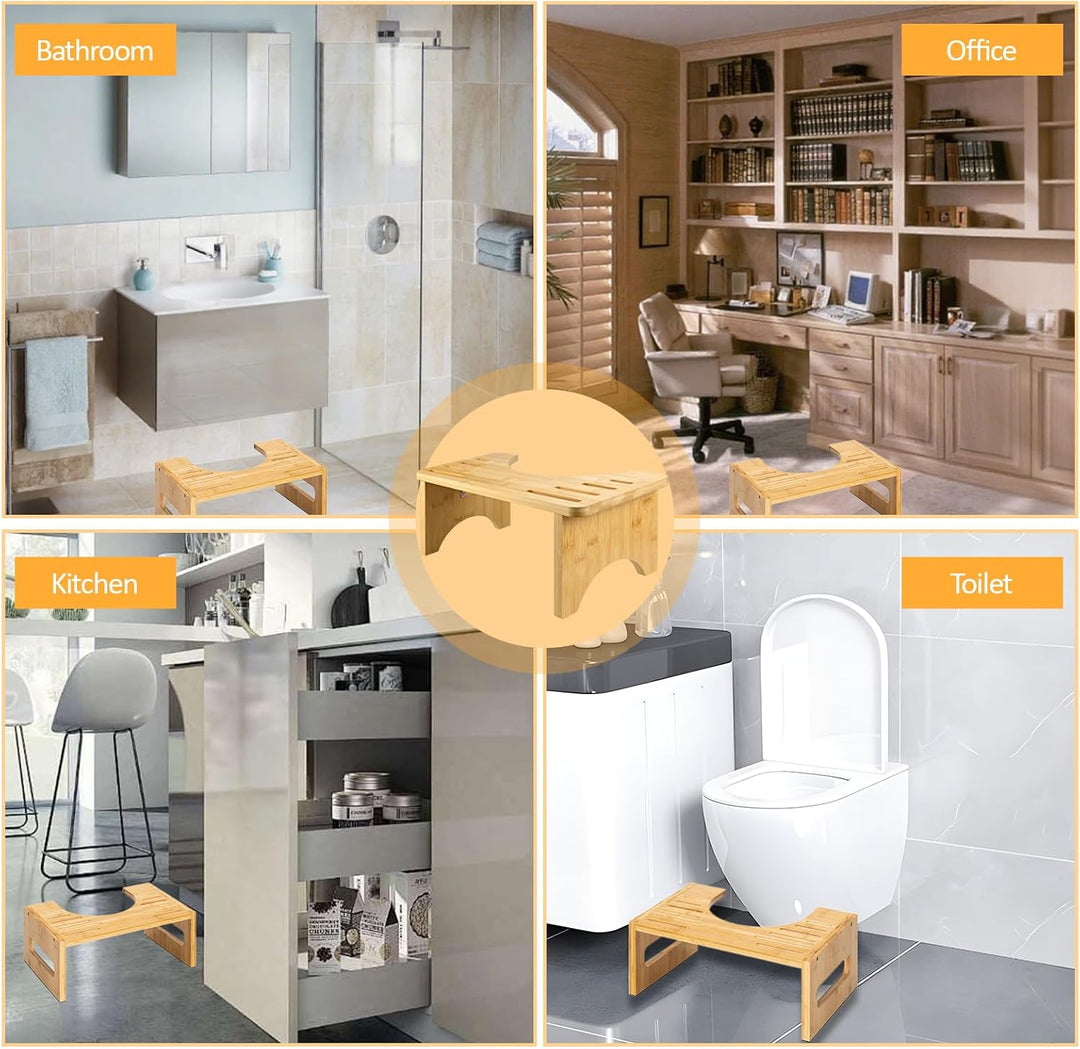 Bambus Toilettenhocker für Erwachsene, Natürlicher Klappbar WC Hocker mit Anti-Rutsch-Pads Ergonomis